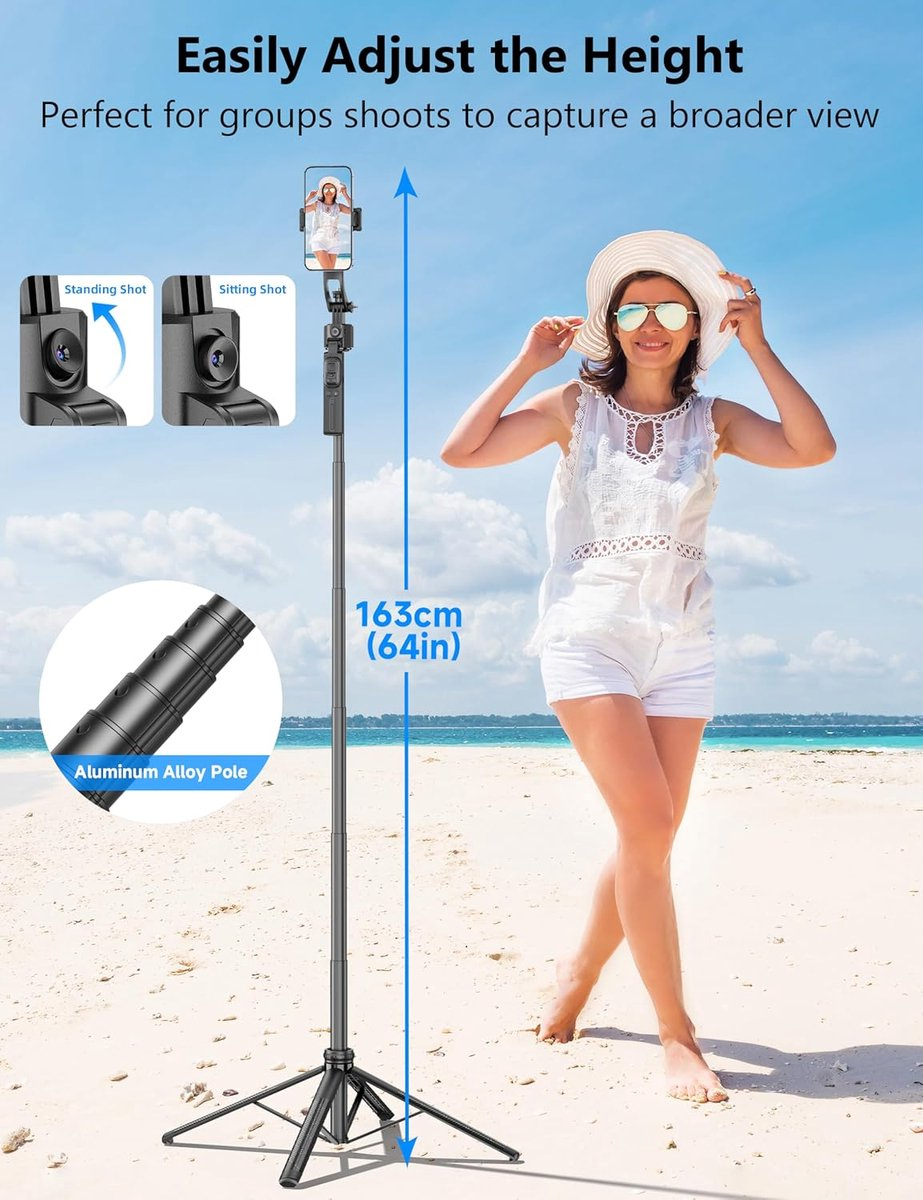 AI Oranje Selfie Stick Hoogte Aanpassing - Tot 163cm uitschuifbaar