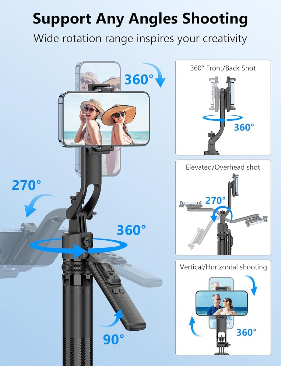 AI Oranje Selfie Stick 360° Rotatie - Alle opnamehoeken mogelijk